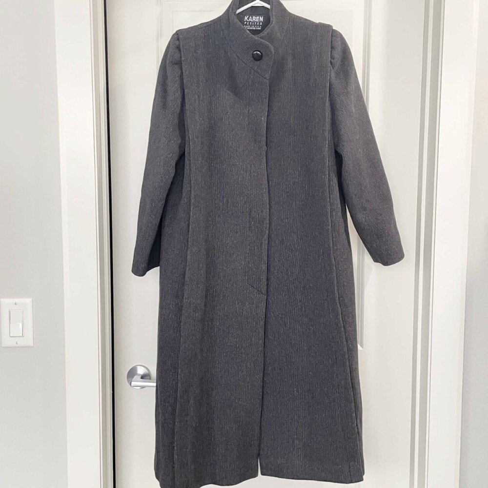Vintage Wool Cashmere Blend Overcoat: 80s Striped Puffy Sleeve Coat, Size Small